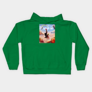 Warrior Cat Riding Frog in Desert Kids Hoodie